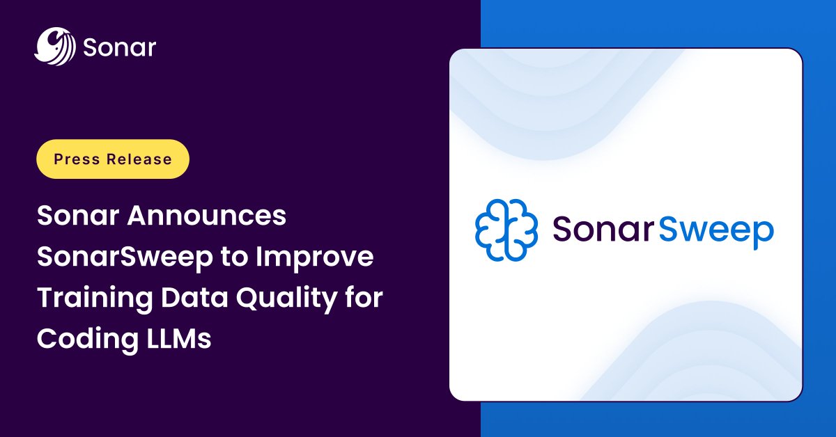 SonarSource's tweet image. Bad data in = bad code out. 🤖 It&apos;s the Achilles&apos; heel of AI code generation.

That&apos;s why we&apos;re introducing SonarSweep™, our new service that optimizes and secures training data for coding LLMs.🧹🛡️

Read the announcement: bit.ly/478bDfK  

#CodeQuality #SonarSweep