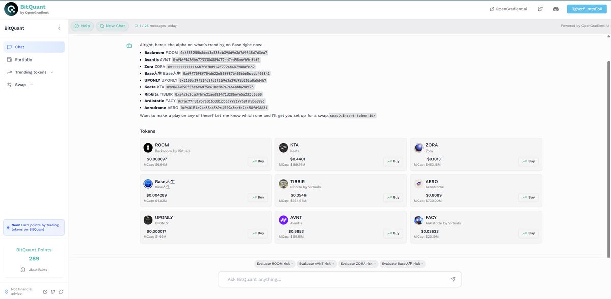 BitQuant (@bitquantai) on Twitter photo Today feels like a great day to see what’s happening on <a href="/base/">Base</a>
Check trending tokens with your Quant
Link in bio <a href="/BitQuantAI/">BitQuant (SN15)</a> Today feels like a great day to see what’s happening on <a href="/base/">Base</a>
Check trending tokens with your Quant
Link in bio <a href="/BitQuantAI/">BitQuant (SN15)</a>