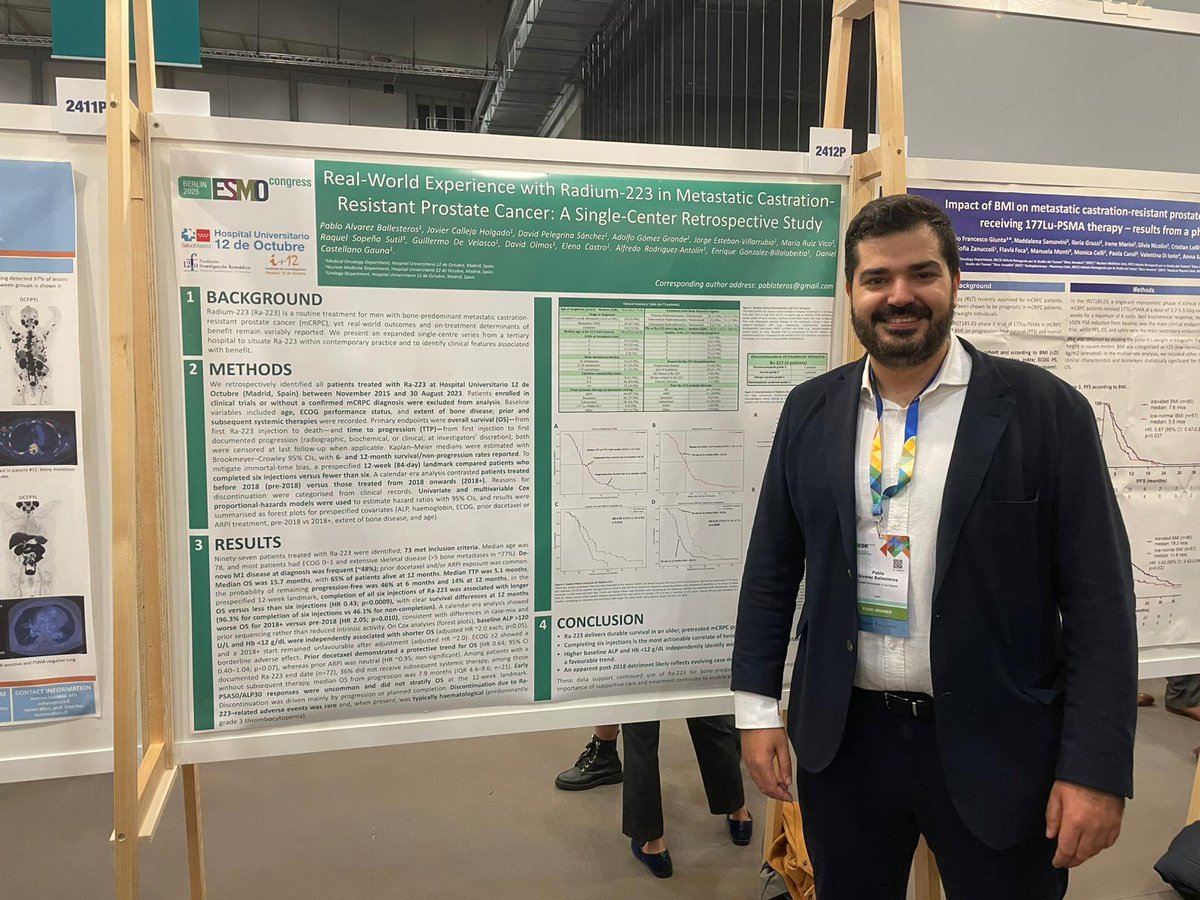 pabloteros's tweet photo. Ending the ESMO Congress 2025! Amazing days in Berlin with friends. A pleasure to present our work in the GU poster session with resistance signals to QT+IO treatment in urothelial carcinoma transcriptomics and consistent RWD in CPRCm treated with Ra223  @g_develasco  @cdanicas https://t.co/ZznVo0rBc9