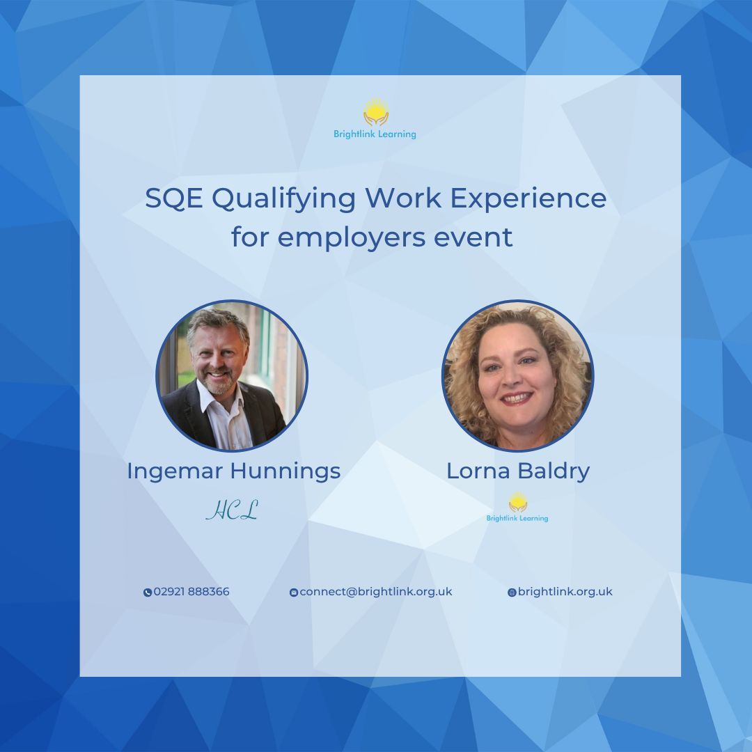 Free Webinar for Employers: Navigating SQE Qualifying Work Experience (QWE)
 
Are you unclear about how the SQE and QWE affect your organisation, compliance, and the way you support developing legal talent?

Join Brightlink Learning and Ingemar Hunnings
lnkd.in/eZQPV7z4