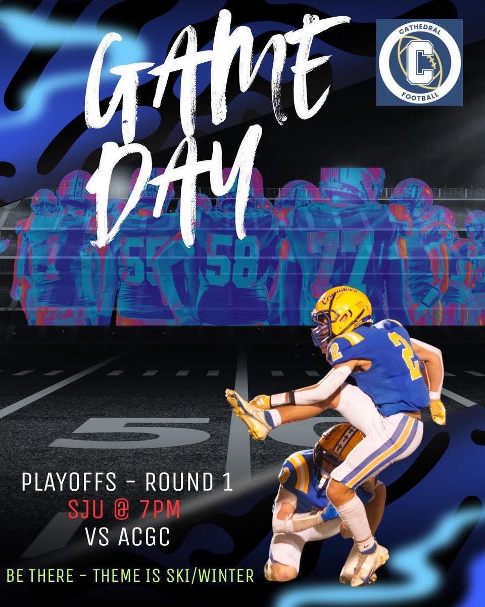 Playoff Game Day!

Crusaders take on ACGC Falcons - 7pm <a href="/SJUJohnnies/">Saint John's Athletics</a> 

#FightFightCrusaders💙💛🤍🏈 
#OnTheHunt🔥