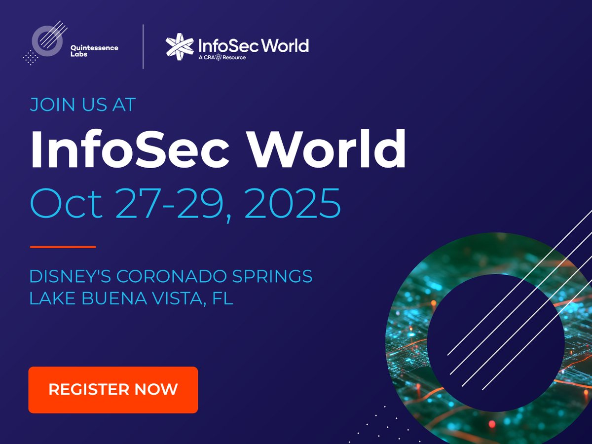 QuintessenceLab's tweet image. We&apos;re excited to be headed to InfoSec World 2025!  Join us Oct. 27–29 at Disney’s Coronado Springs Resort in Lake Buena Vista, FL, and explore the path towards quantum-resilient cybersecurity. 

🔗Register Today: hubs.li/Q03NnGHc0

#CyberSecurity #quantumresilience