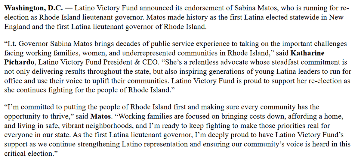 The Latino Victory Fund endorses <a href="/LGSabinaMatos/">Lt. Gov. Sabina Matos</a> for re-election