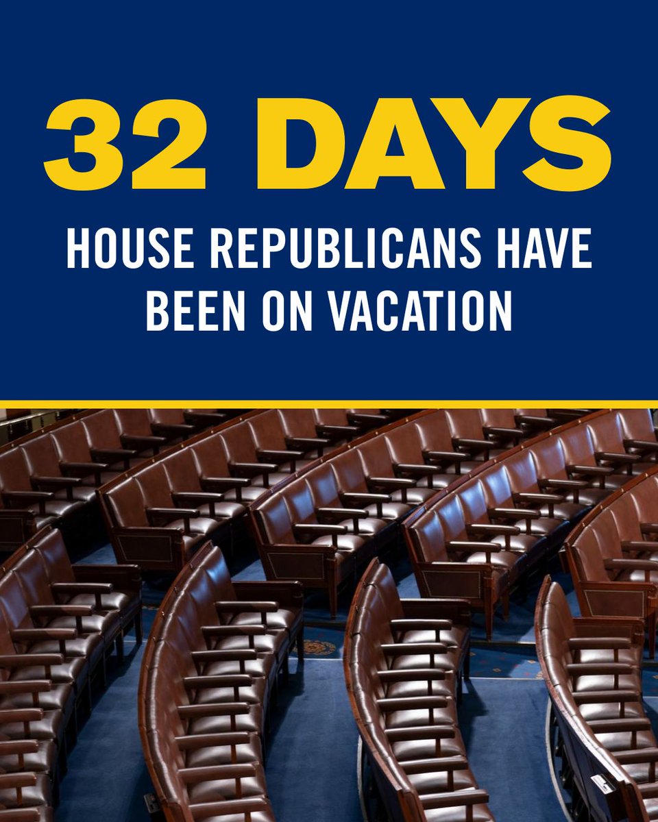 Rep_Magaziner's tweet image. House Republicans have been on vacation for 32 days.

The government is shut down and health care costs are exploding.

Cancel the vacation, and let&apos;s get back to Washington. We have work to do.