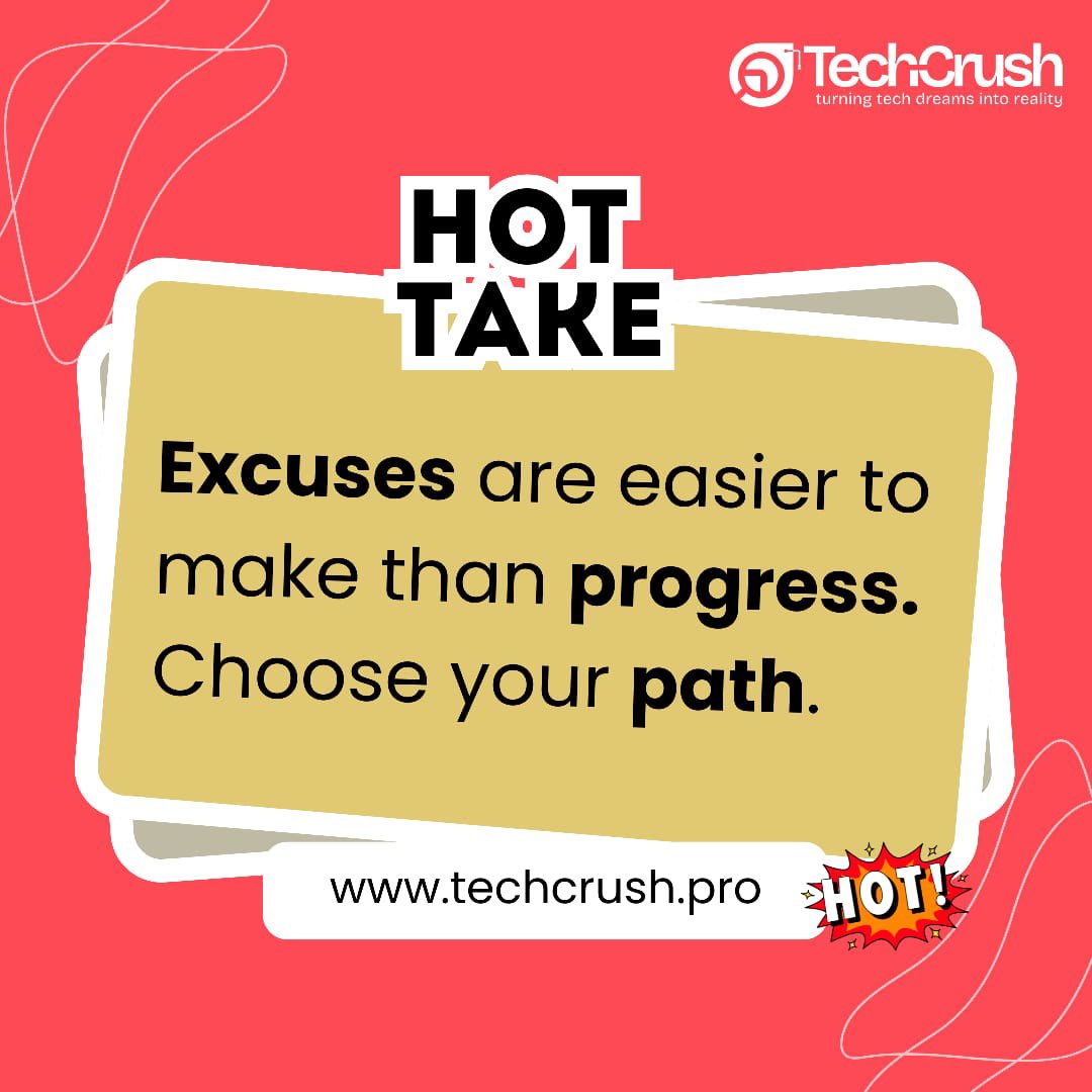 TechCrushHQ's tweet image. Excuses feel comfortable, progress doesn’t.
But comfort never changed anyone’s story.
This week, show up for yourself.
Even when it’s tough.
You’ll thank yourself later. 💪
#techcrush