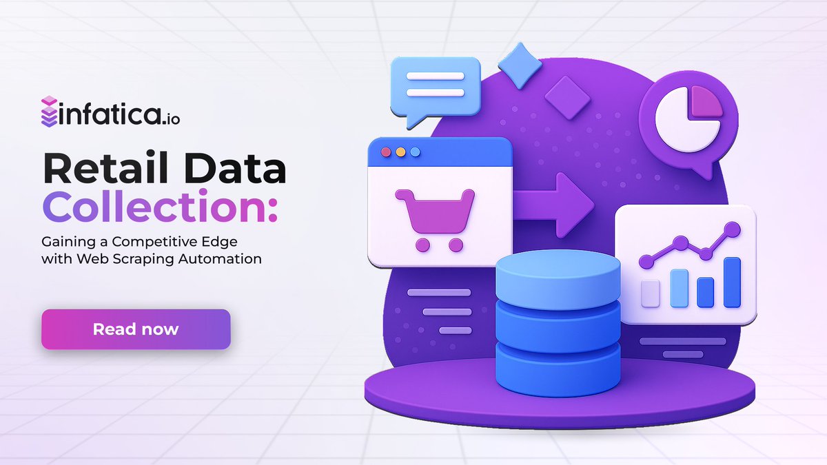 infatica's tweet image. 🛒 Retail Data Collection: Gain a Competitive Edge with Automation
In retail, success depends on access to accurate, real-time data – pricing, stock, promotions, trends.
💡 Infatica’s web scraping automation helps you:
→ Collect retail data at scale without manual effort
→…