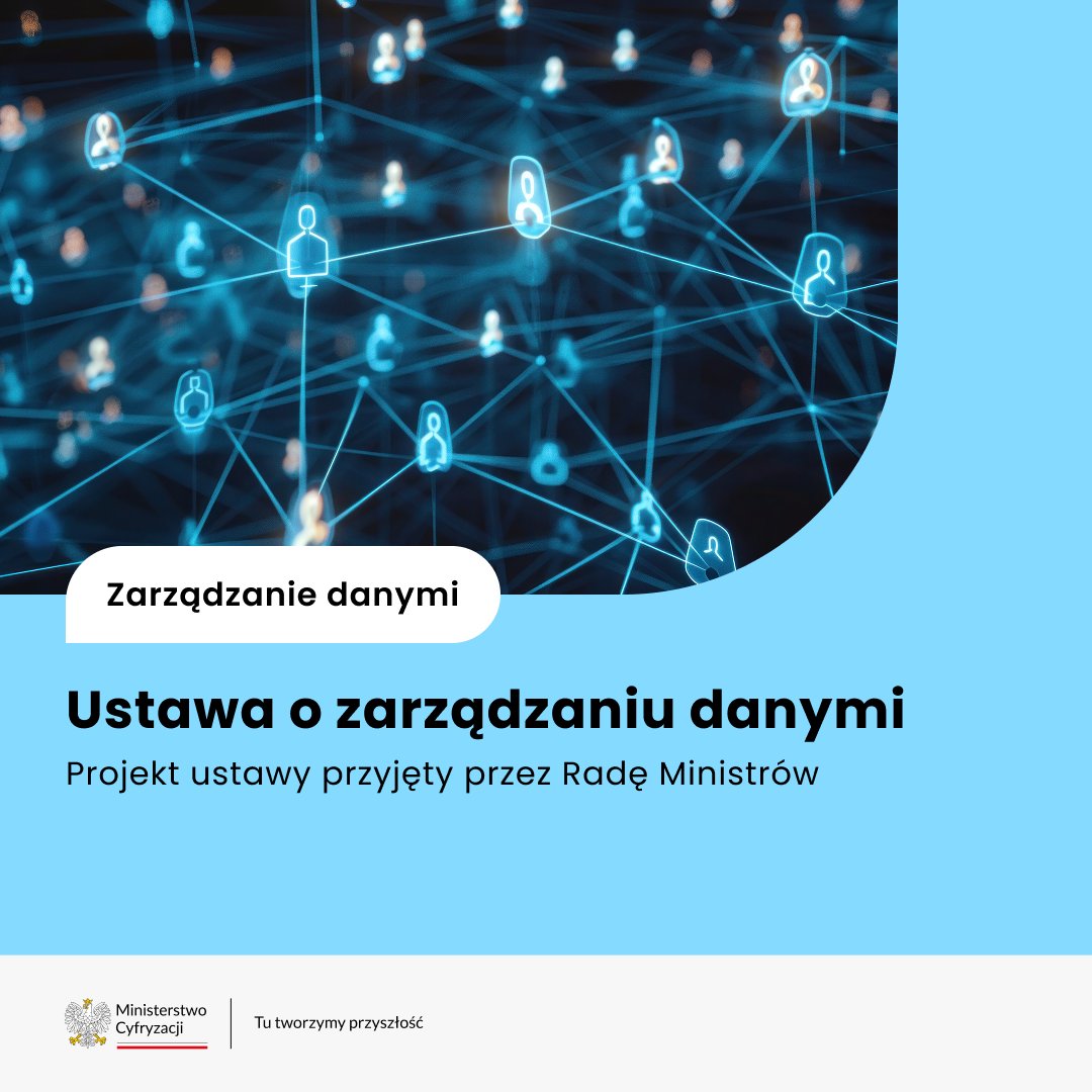 CYFRA_GOV_PL's tweet photo. 📊 Rada Ministrów przyjęła projekt ustawy o zarządzaniu danymi. To ważny krok w budowie bezpiecznego i przyjaznego środowiska do dzielenia się danymi w Polsce. 🇵🇱

Nowe przepisy zapewniają stosowanie w polskim prawie unijnego aktu o zarządzaniu danymi (Data Governance Act – DGA). Wymiana danych stanie się łatwiejsza, bezpieczniejsza i bardziej przejrzysta dla obywateli, instytucji i firm. 📈 🌐

Nowe przepisy pomogą użytkownikom danych:
✅ zwiększyć dostęp do danych potrzebnych do badań i innowacji,
✅ bezpiecznie korzystać z danych chronionych,
✅ korzystać z usług pośredników, którzy zadbają o bezpieczeństwo wymiany danych,
✅ udostępniać dane dla dobra wspólnego – np. na potrzeby nauki czy medycyny.

Powstanie także punkt informacyjny przy Ministerstwie Cyfryzacji, który będzie dostarczać wszystkich niezbędnych informacji – https://t.co/UqTDrvWuku. o dostępnych zbiorach chronionych danych. ℹ️ 🛡️

Nowe przepisy przyczynią się do rozwoju gospodarki, nauki i społeczeństwa. Bezpieczna i efektywna wymiana danych jest ważna dla nowoczesnej gospodarki i zaufania w cyfrowym świecie. 💻

Więcej informacji w komunikacie: https://t.co/IMLcjJb9ji

#Dane #Innowacje #CyfrowaPolska #DataGovernance #MinisterstwoCyfryzacji