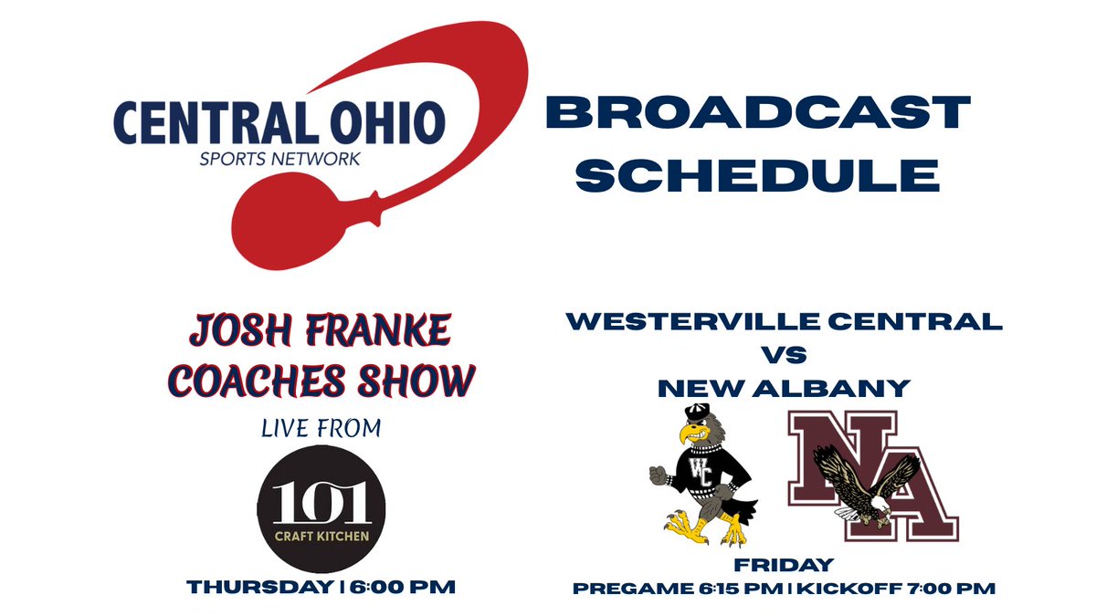 Week 10 broadcast schedule!

<a href="/WCHS_Football/">WCHS 🏈 Warhawks</a> <a href="/NewAlbanyFB/">New Albany Football</a> <a href="/Athletics_WCHS/">WCHS Athletics</a> <a href="/napls_athletics/">New Albany Athletics</a> <a href="/Coach_Franke/">Josh Franke</a> <a href="/dsayre32/">Dawn Sayre</a> <a href="/101craftkitchen/">101 Craft Kitchen</a> <a href="/brentcford/">Brent C. Ford</a> <a href="/MinkePxP/">Wes Minke</a> <a href="/270Gridiron/">270 Gridiron 🏈</a> <a href="/NBC4FFN/">Football Friday Nite</a>