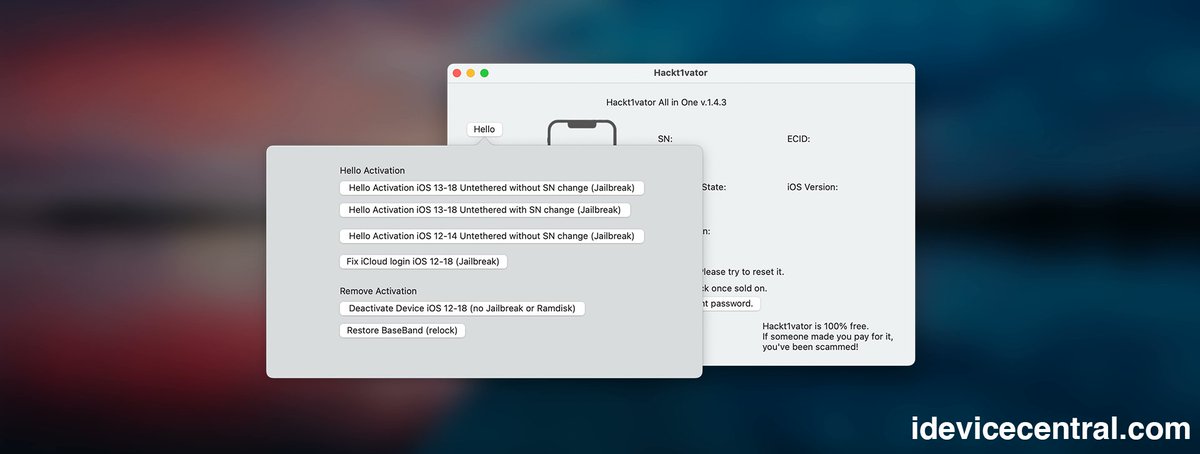 Hackt1vator AIO iCloud Bypass for iOS 13 - iOS 18 Available For Windows &amp; macOS – Free Download 

🔓Check it out: idevicecentral.com/icloud-bypass/…   

iCloud-locked devices are unfortunately quite common these days, and I have personally seen hundreds of such locked devices being sold on