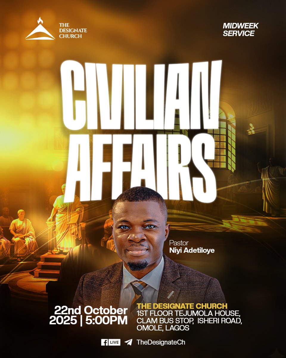 TheDesignateCh's tweet image. Join us for our #MidweekService tomorrow as we take a look at #CivilianAffairs through the lens of Scriptures.