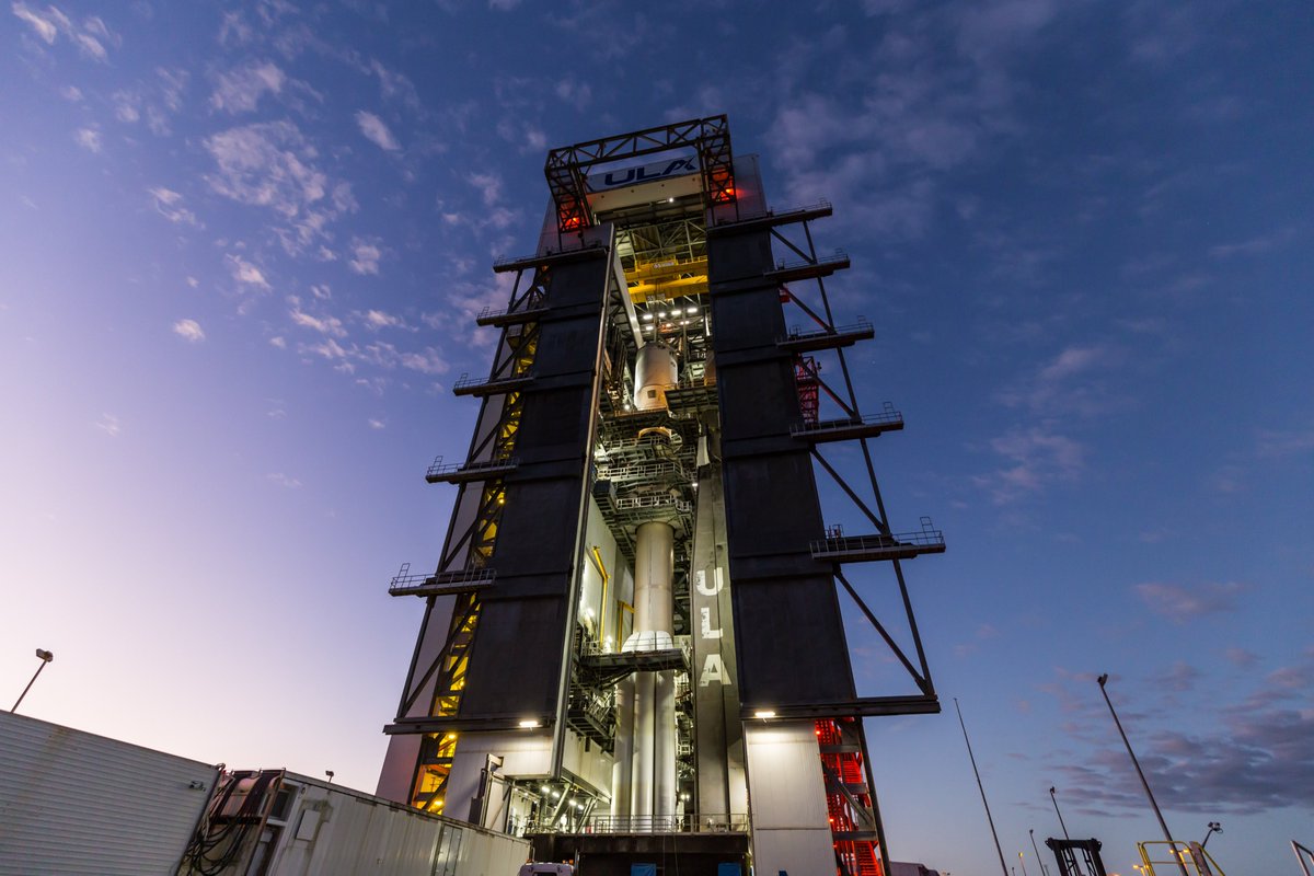 Initial buildup of the Atlas V 551 rocket is complete at ULA's Vertical Integration Facility with five side-mounted solid rocket boosters and Centaur upper stage. Pre-flight testing is underway ahead of the ViaSat-3 F2 commercial satellite deployment mission.  

Launch info: