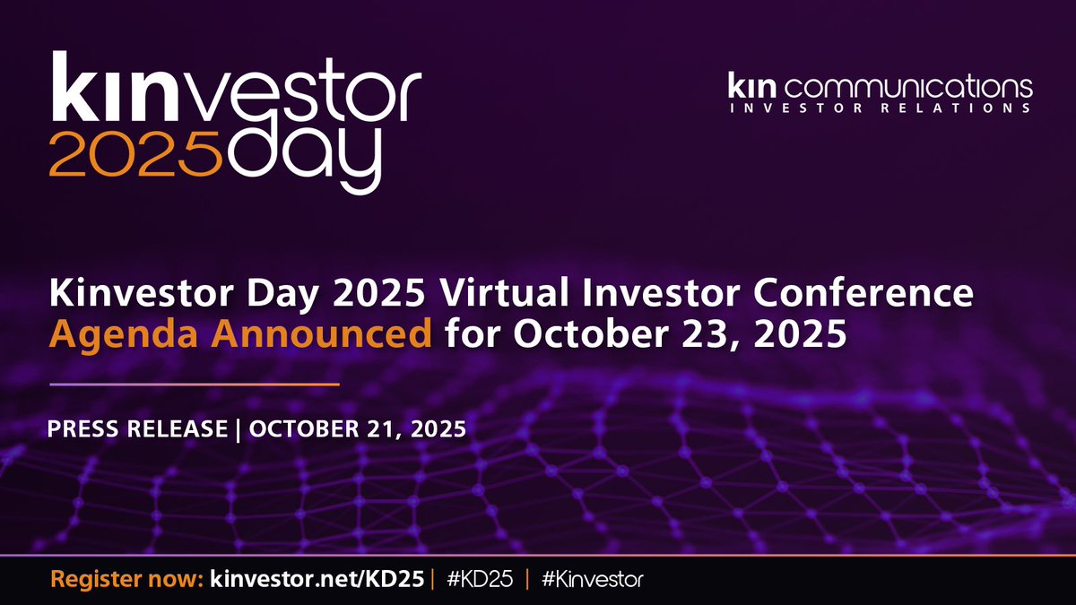 📢 PRESS RELEASE: Kinvestor Day 2025 Virtual Investor Conference Agenda Announced for October 23, 2025

Full Release: hubs.li/Q03PsQtG0
Register: hubs.li/Q03PsRjY0

#KD25 #KinvestorDay