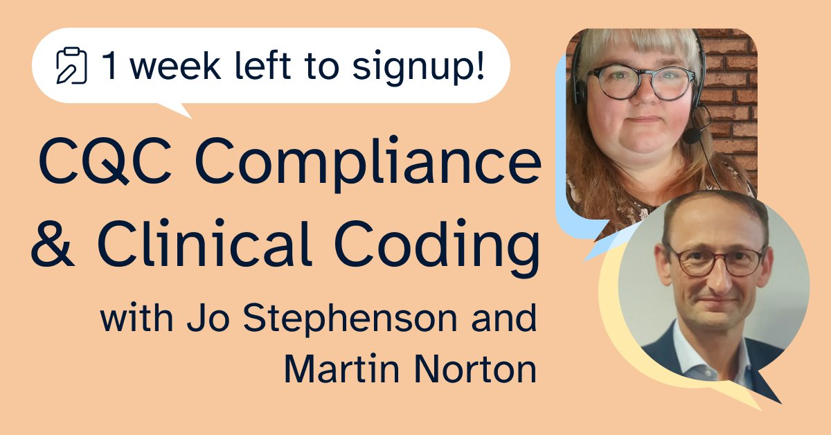 BetterLetter_AI's tweet photo. Just 1 week to go!

Join us on Wed 29 Oct, 1-1:45pm BST for a webinar on CQC Compliance &amp; Clinical Coding - with expert insights from Martin Norton (Optimise Healthcare) &amp; Jo Stephenson (BetterLetter).

Register here: https://t.co/7oU86GU5sz https://t.co/hB9Pojh8VL