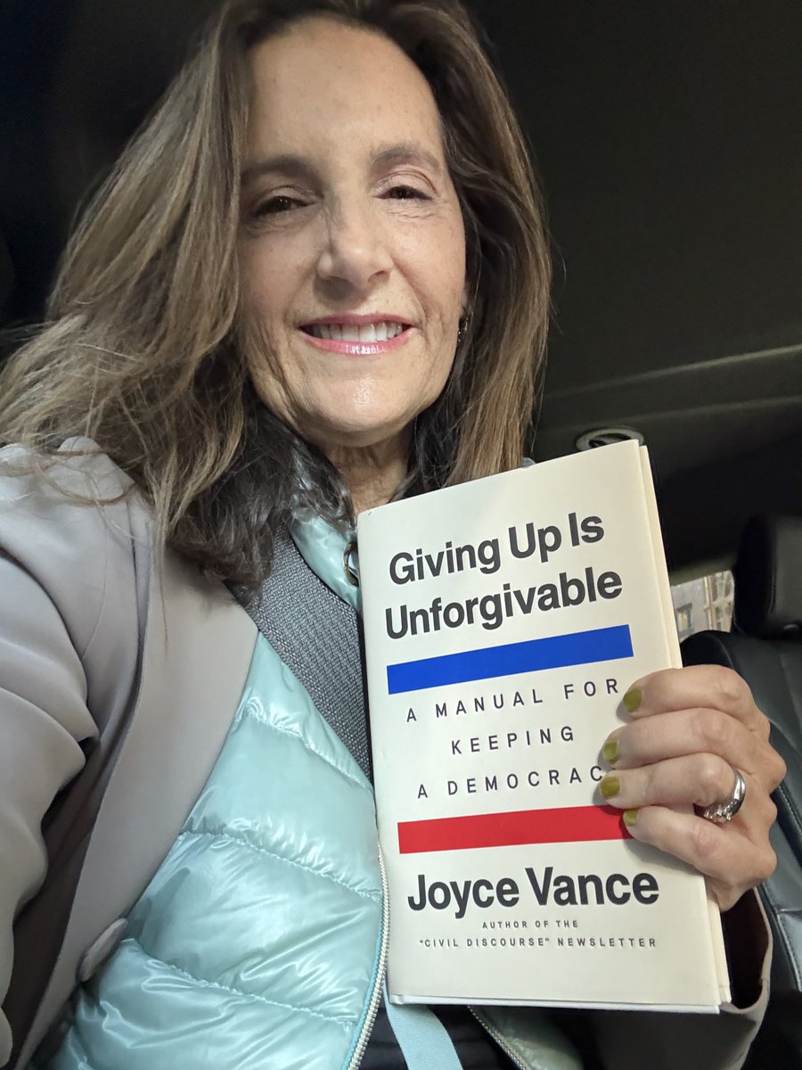 JoyceWhiteVance's tweet image. It’s book launch day for Giving Up Is Unforgivable: A Manual For Keeping A Democracy, my first book. I hope you’ll read it or listen to it. penguinrandomhouse.com/books/801635/g…
