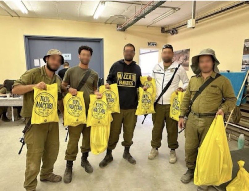 Maccabi Tel Aviv mixes football with the politics of apartheid.

These are soldiers, complicit in war crimes, posing with gifts from the club.