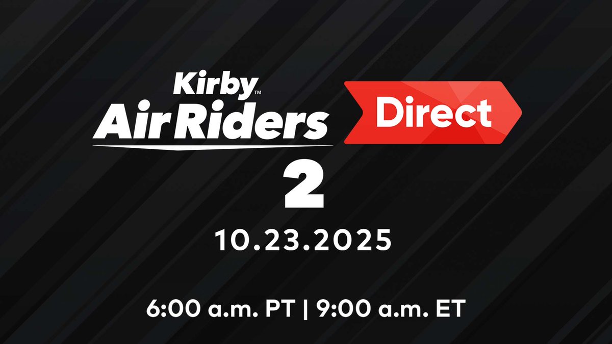 💫A second Kirby Air Riders Direct with Mr. Sakurai is happening October 23 at 9 a.m. ET! We’ll be watching the 60-minute presentation live. Come hang out and catch all the new Nintendo Switch 2 updates with us!😃☕️

#KirbyAirRiders #NintendoSwitch2