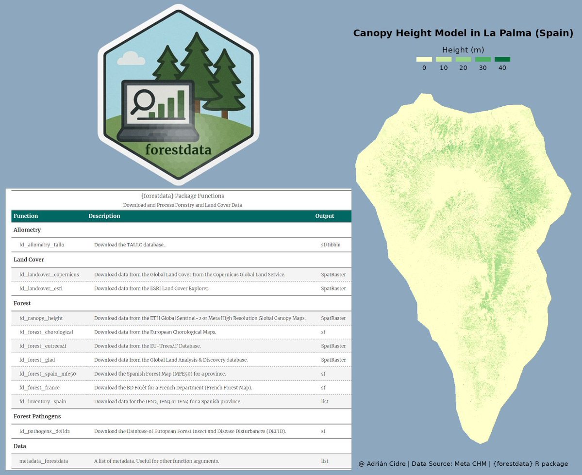 JoachimSchork's tweet image. Working with environmental data often means searching through multiple sources and handling messy file formats.
The forestdata R package solves this by bringing global forest, land-use, and canopy height datasets directly into R. It makes exploring large-scale ecological data…