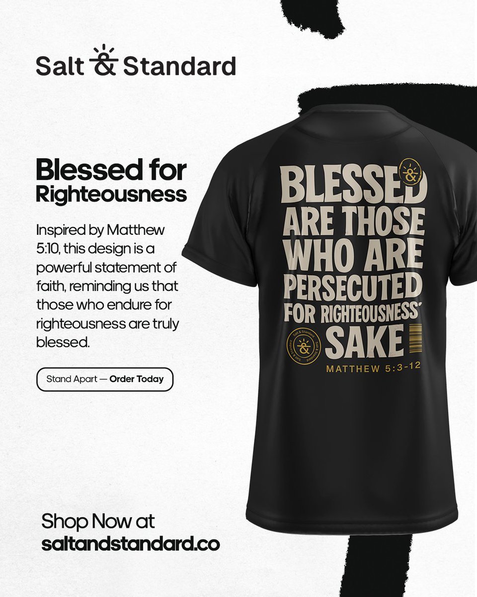 salt_standardd's tweet image. Inspired by Matthew 5:10, this tee is more than fashion, it’s a declaration of faith. It reminds us that those who stand firm for righteousness are truly blessed. 

👉 saltandstandard.co

#saltandstandard #faithwear #boldmessage #christianstreetwear #standapart