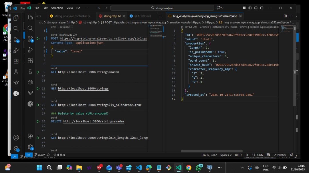 ahmadogo11's tweet image. I built a service analyzes any string you send — checks palindrome status, word count, unique characters, SHA-256 hash, and even supports natural language filters! 🧠🔍
Deployed Live on Render
Next stop ➡️ Stage 2 🚀
#BackendWizards #NestJS #PostgreSQL #HNGi13Internship