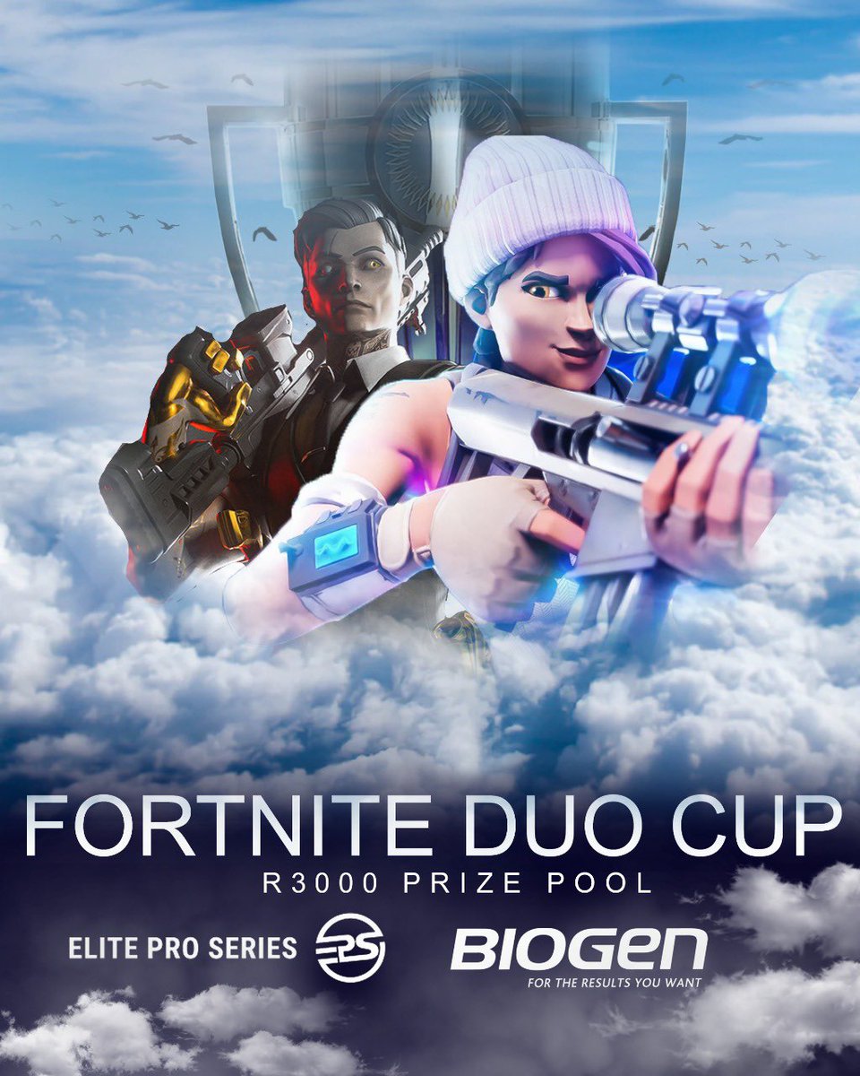 FE4R x <a href="/BiogenSA/">Biogen</a> R3000 Duos Fortnite Tournament!!

Hosted by <a href="/epsggs/">Elite Pro Series</a> 

Get ready for high-stakes action as top duos battle it out for their share of R3000 in prize money!

Don't miss this epic Fortnite showdown — where skill meets competition.

#FE4RxBiogen #FortniteTournament
