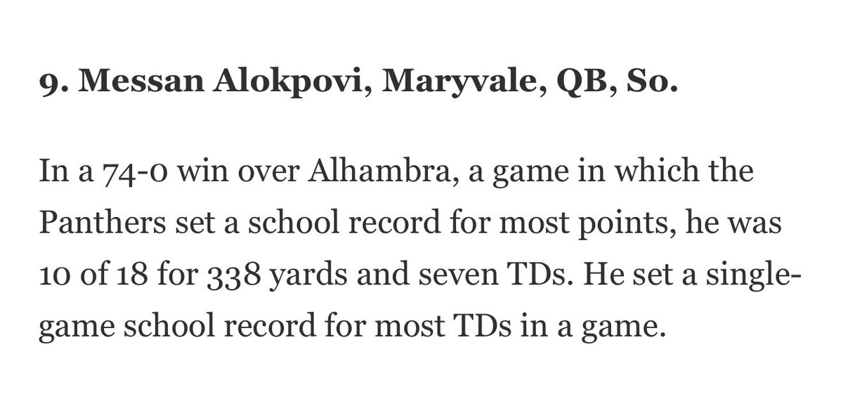 Shout out <a href="/azc_obert/">Richard Obert</a> for adding our Sophomore QB <a href="/officialmessan3/">Messan Alokpovi</a> to the amazing performances this week! 

Keep going Messan! 

#TheVale #SNWY #WNV