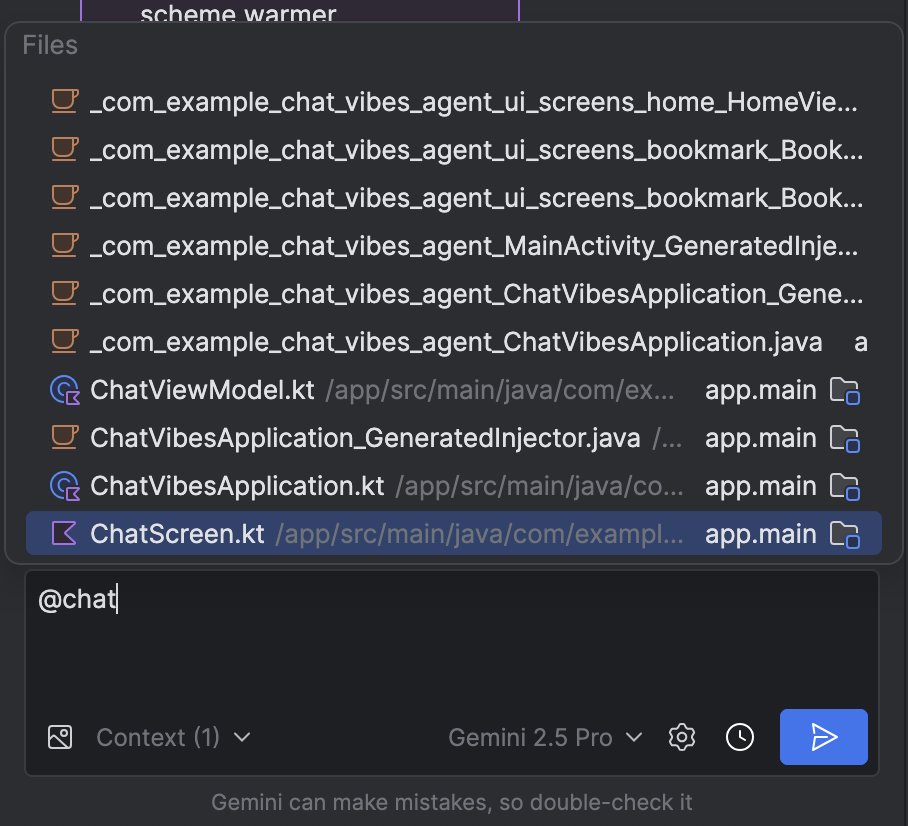 AndroidStudio's tweet image. 📎 Attaching project files to your Gemini prompts is now in the stable channel → goo.gle/4npqSHS
Just type @ in the chat window to add relevant files and give Gemini the context it needs for more accurate answers.