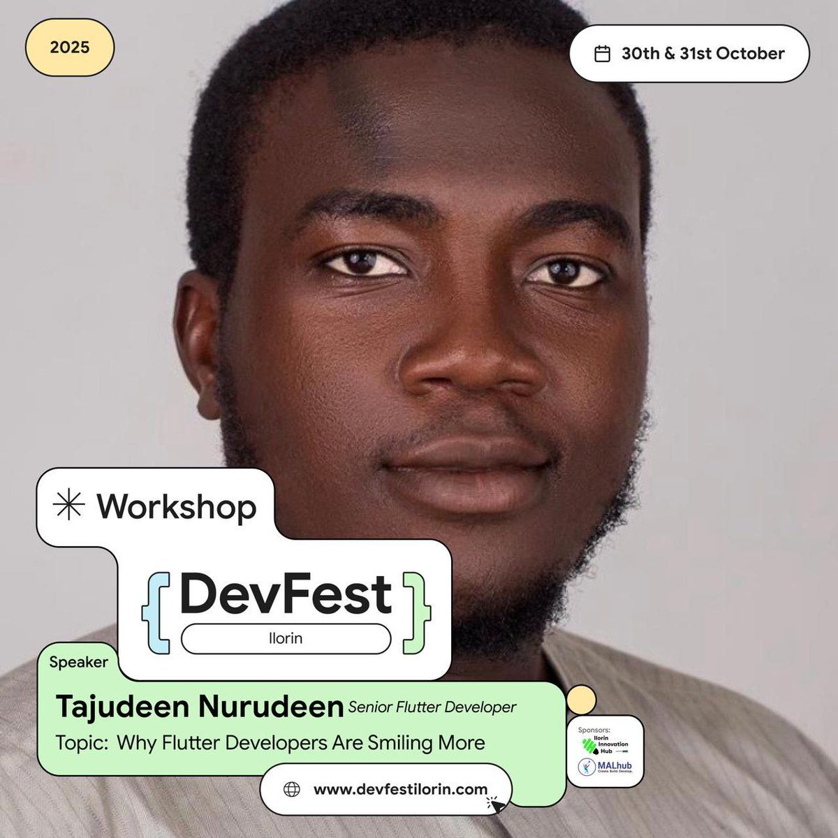 gdgIlorin's tweet image. What’s making Flutter devs smile these days? 😌
Join Tajudeen Nurudeen for his fun, hands-on session “Why Flutter Developers Are Smiling More.”
You’ll see how Flutter turns big coding challenges into smooth experiences, from beautiful UIs to quick builds that just work.