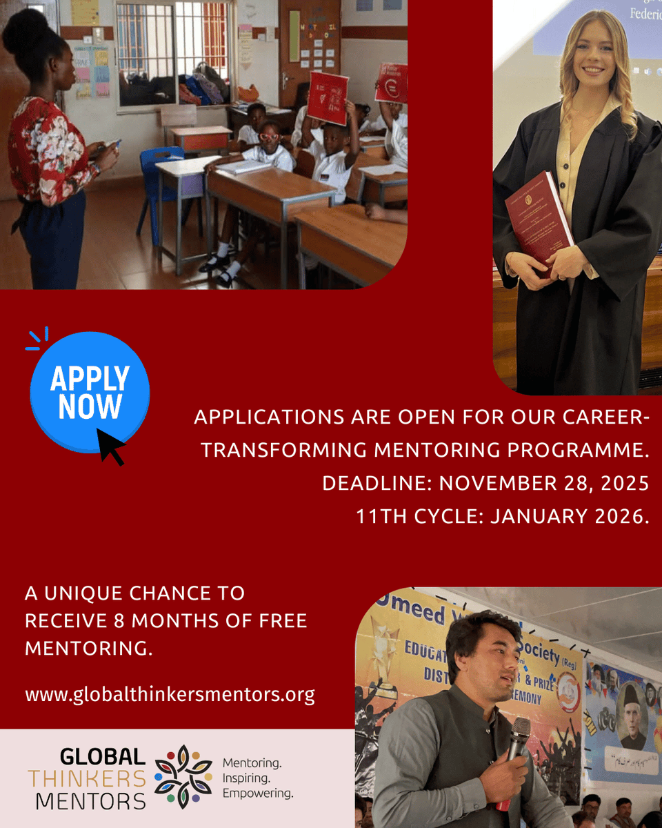 Call for Applications for our 2026 mentoring cycle. Are you 18-29? Apply NOW as #mentoring can change your life in many positive ways. ow.ly/kVSN50C29oJ
#motivation <a href="/OneYoungWorld/">One Young World</a> <a href="/youth4_europe/">Youth4Europe</a> <a href="/wyfegypt/">World Youth Forum</a> <a href="/UNESCOyfng/">UNESCO Youth NG</a> <a href="/AIESECAlumniGlo/">Global AIESEC Alumni</a>