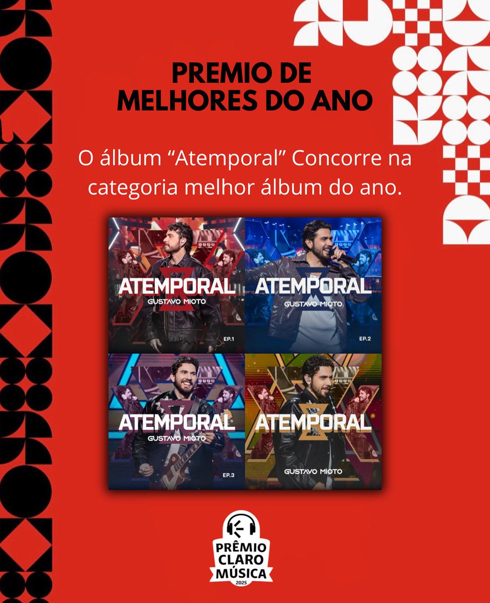 🏆 | o Álbum ATEMPORAL de <a href="/GustavoPMioto/">Gustavo Mioto</a> , esta concorrendo na categoria “melhor álbum” dos melhores do ano na <a href="/ClaromusicaBR/">Claro Música Brasil</a> 

🗳️ forms.office.com/pages/response…