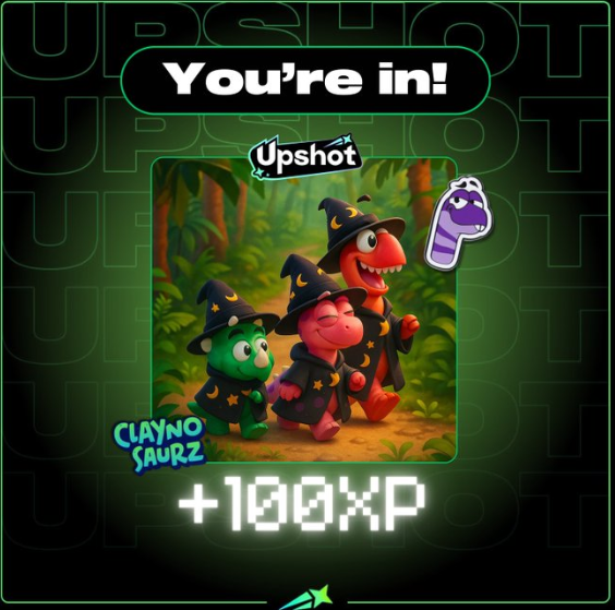 I'm officially in the Upshot Testnet thanks to
@claynosaurz

<a href="/upshot_cards/">Upshot</a>
is the world’s first high-stakes prediction card platform.  Trade the internet. Flip culture. Win big.  Already stacking my XP 👀