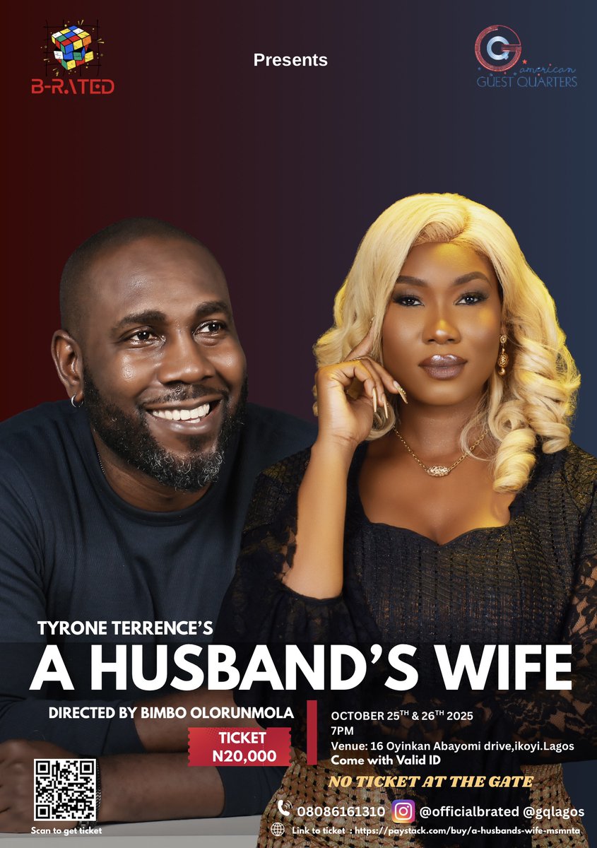 BRatedofficial's tweet photo. @ruffydfire This Weekend guys, we will be performing our play “A Husband’s Wife” live at the American Guest Quarters.  IF YOU PLAN TO GET TICKETS, PLEASE DO SO NOW.  TICKETS WILL NOT BE SOLD AT THE GATE.  Get your tickets now via the link below:  https://t.co/QO6zmcxVwo https://t.co/KWFb8D2N51