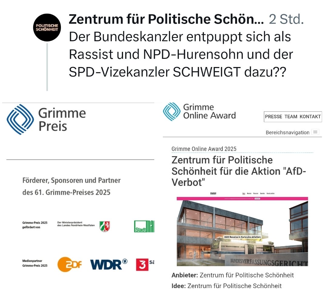 Das Zentrum für politische Schönheit erhielt den Grimme Online Award 2025. Gefördert durch das Land NRW, Medienpartner ZDF, WDR und 3sat. #OerrBlog