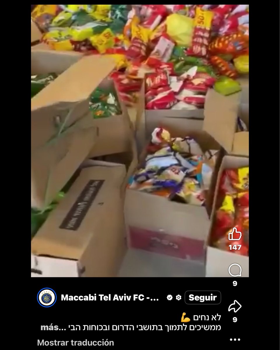 On its official Facebook page, Maccabi Tel Aviv proudly posted videos of food sent to soldiers, as Palestinians were — and still are — deprived of it.