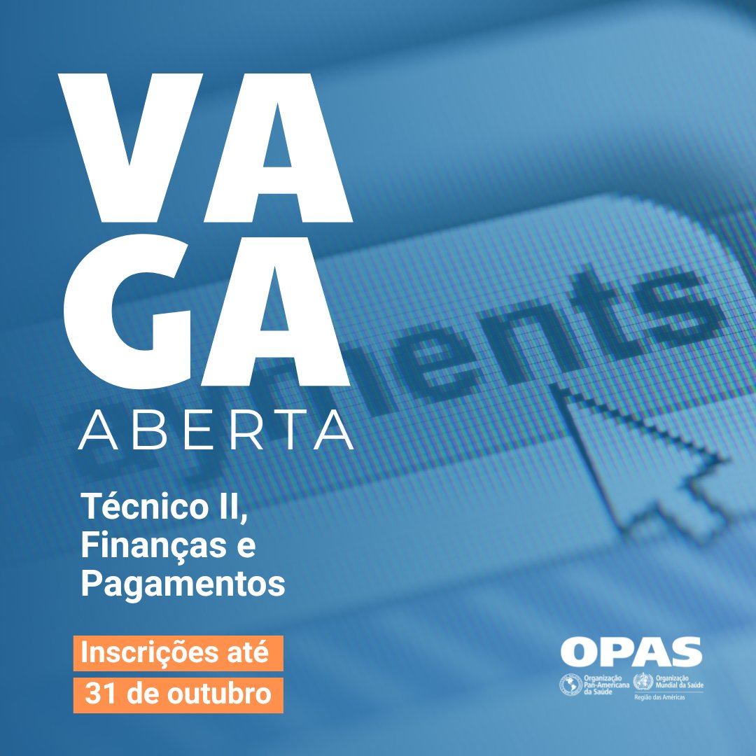 🌏 Nova oportunidade de trabalho na OPAS!

Se você tem:

✅ Ensino médio
✅ 5 anos de experiência em funções administrativas, financeiras
✅ Conhecimento de trabalho em inglês ou espanhol

pode participar do processo seletivo, clicando aqui ⤵️
http://200.252.214.138/econtracting
