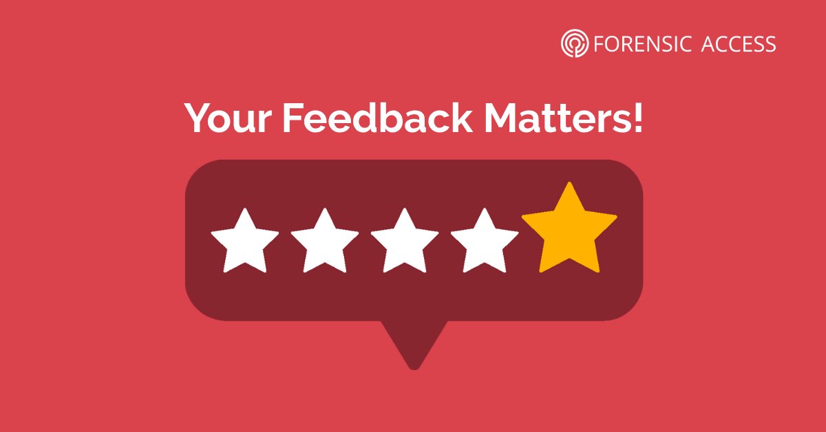 ForensicAccess's tweet image. ⭐ We’re very grateful to everyone who shares feedback with us.

When asked what matters most in our services, our customers highlight:
🔹 Casework management services
🔹 Timeliness of services
🔹 Quality of report
🔹 Range of forensic/medical experts available

#customerfeedback