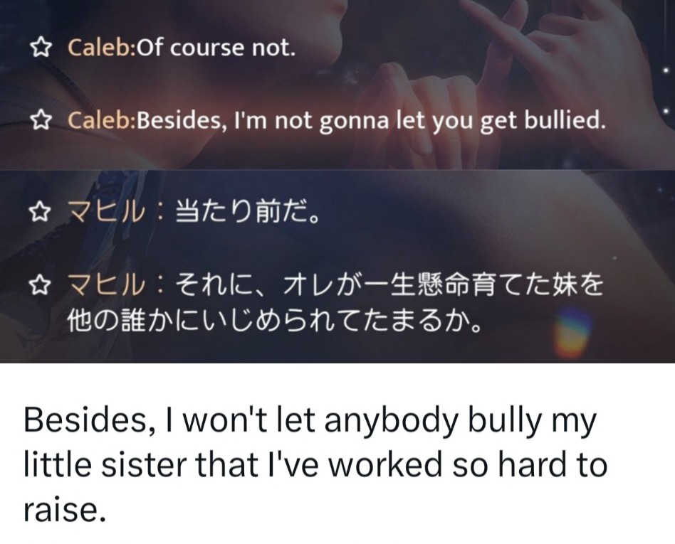 G493481's tweet image. EN
Caleb: Besides, I&apos;m not gonna let you get bullied.
 
CN/JP/KR
Caleb: Besides, I won&apos;t let anybody bully my little sister that I&apos;ve worked so hard to raise.

#ladstwt #Caleb