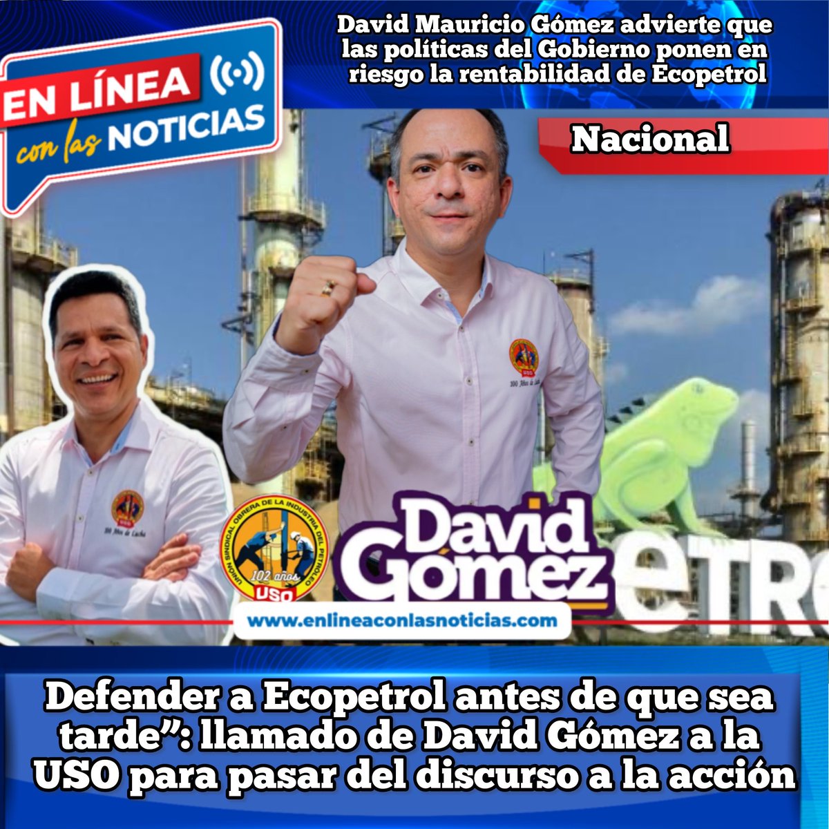 EnLineaBarranca's tweet image. @damagofe , dirigente nacional de la USO, pidió a sus compañeros “pasar del discurso a la movilización” para defender a @ECOPETROL_SA , ante las decisiones del Gobierno de@petrogustavo sobre la venta de activos.

facebook.com/share/p/1D33qW…