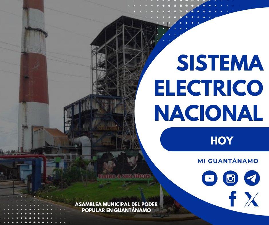 MiGuantanamo's tweet image. #PoderPopular 🇨🇺 Estado del Sistema Eléctrico Nacional – 21 de octubre de 2025
En el horario pico se estima una disponibilidad de 1640 MW y una demanda máxima de 3350 MW, y un déficit de 1710 MW, para una afectación de 1780 MW en este horario.
#Cuba #Guantánamo
