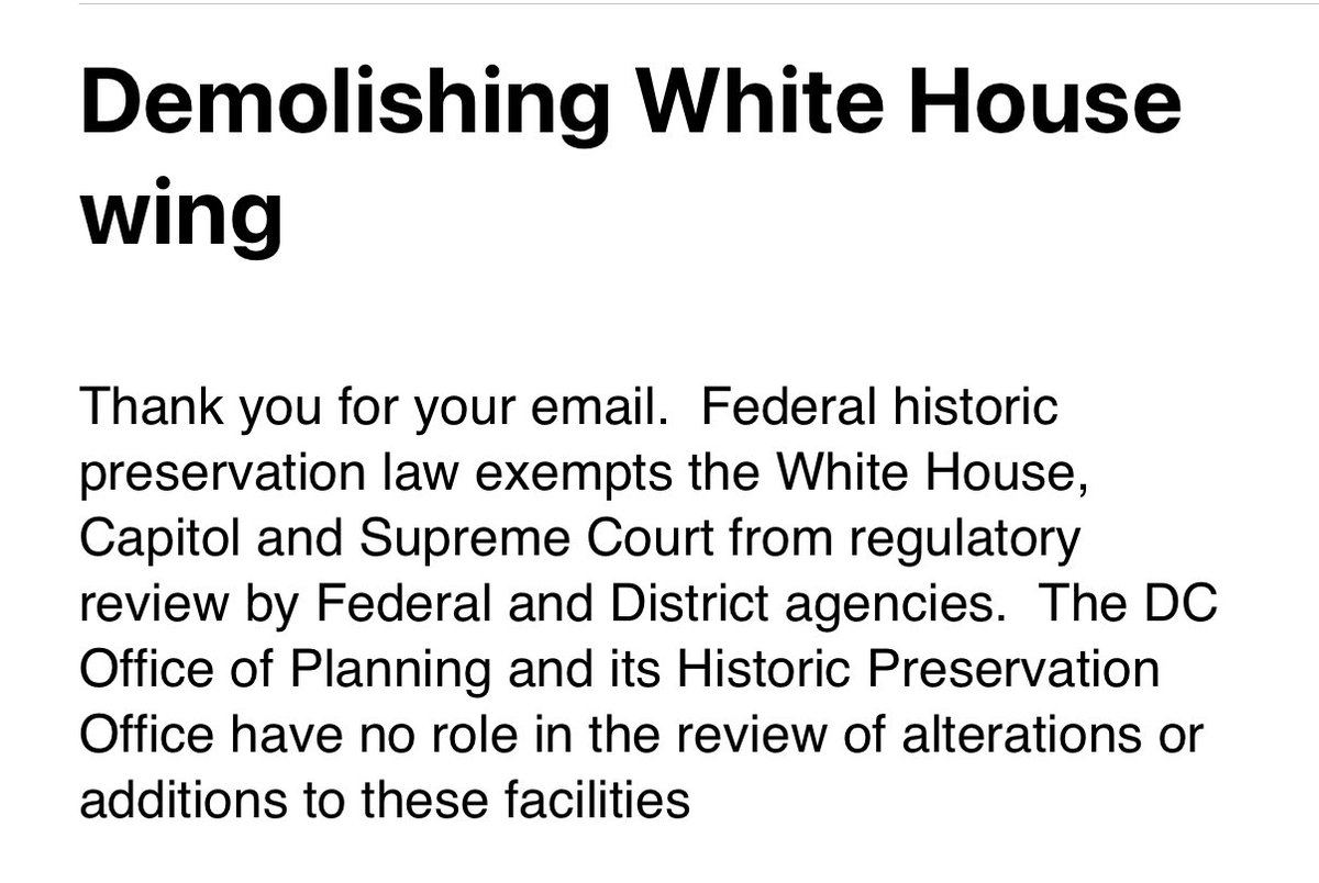 Reply I got from the DC Office of Planning in response to my email about demolishing the East Wing: