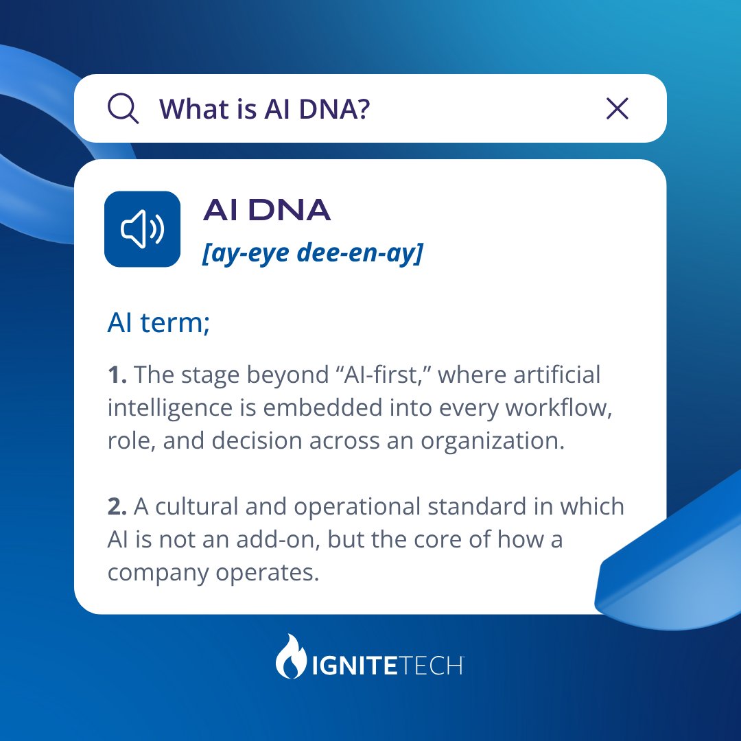 IgniteTech's tweet image. We shifted to AI-first in 2023 and built AI-first roles across the company. Now AI is used in 75%+ of our daily work and rising. That's AI DNA.
The reflex is simple: How can AI handle this or make it better?
Adopt at scale, or watch competitors pass you.
#AIImplementation