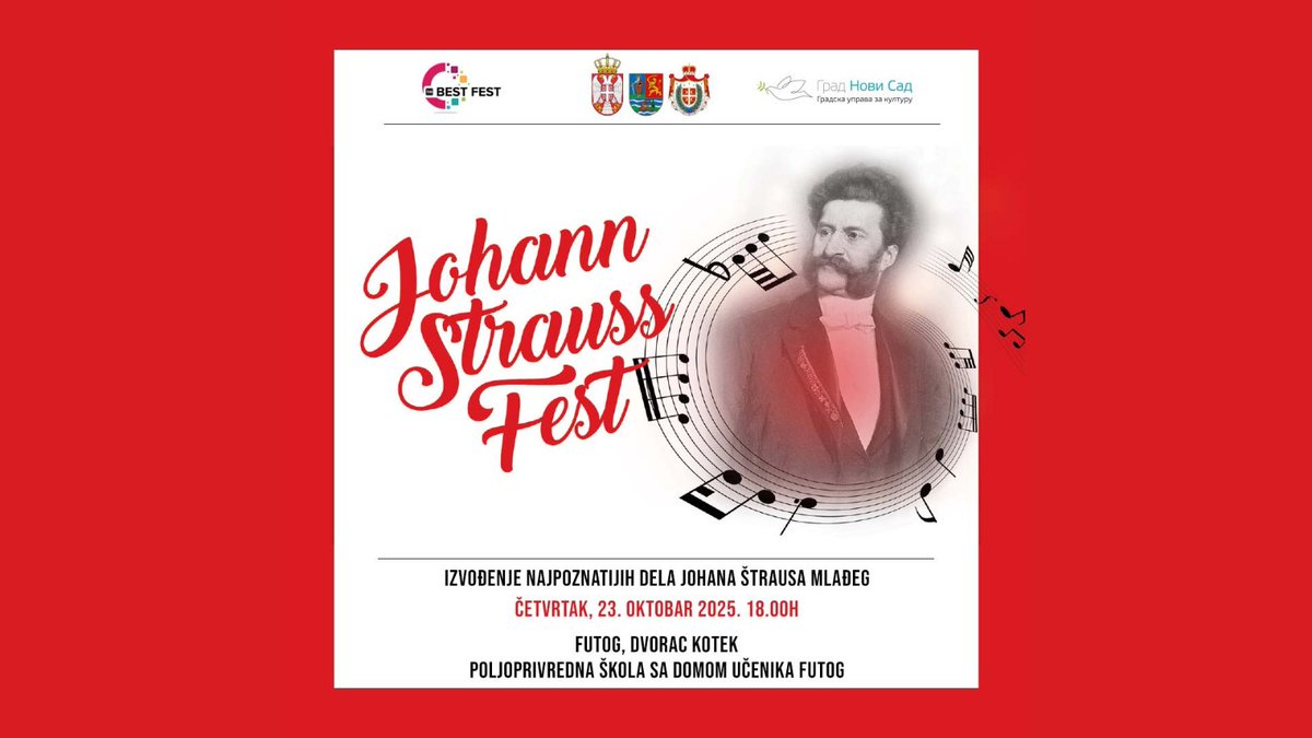 ColorMediaCom's tweet image. 23.10.2025 — Johann Strauss Fest, dvorac Kotek (Futog). 200 godina J. Štrausa Mlađeg. „Na lepom plavom Dunavu“ i klasici. Izvođači: Balaž, Bugar, Tokodi, Tubić, Ćurćić. #Kultura #NoviSad