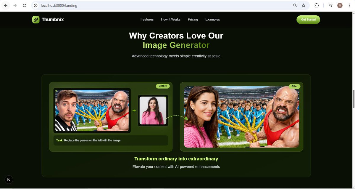 Gautamk104's tweet image. A slick Before & After UI for the AI Thumbnail Generator, showcasing how AI can seamlessly replace a person in your design.
#buildinpublic #uidesign #thumbnail #AI