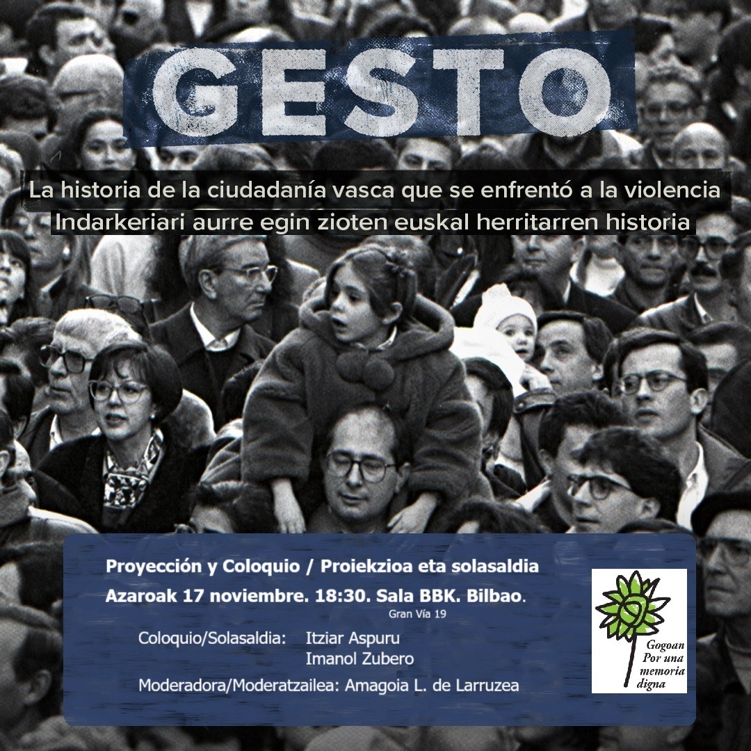 Lehen GESTO-ren 40. urteurrena dela eta, dokumentalaren emanaldia azaroaren 17an Bilbon.
---
Proyección del documental el 17 de noviembre en Bilbao, por el 40 aniversario del primer GESTO.