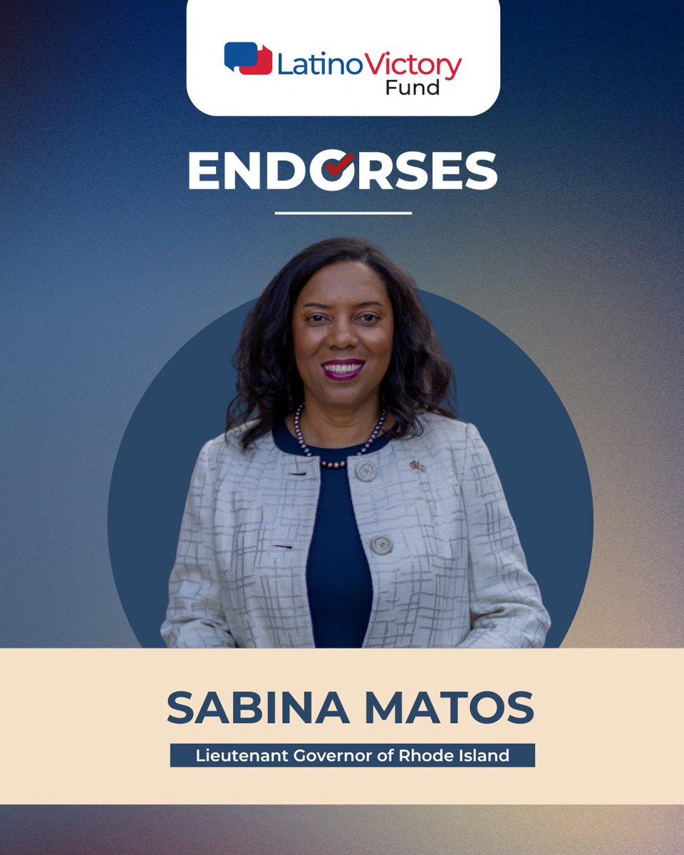 ✨ ENDORSEMENT ALERT ✨
We’re proud to endorse Lt. Governor Sabina Matos for re-election in Rhode Island! 

Sabina made history as the first Latina elected statewide in New England and the first Latina lieutenant governor of Rhode Island. A lifelong public servant, she’s a