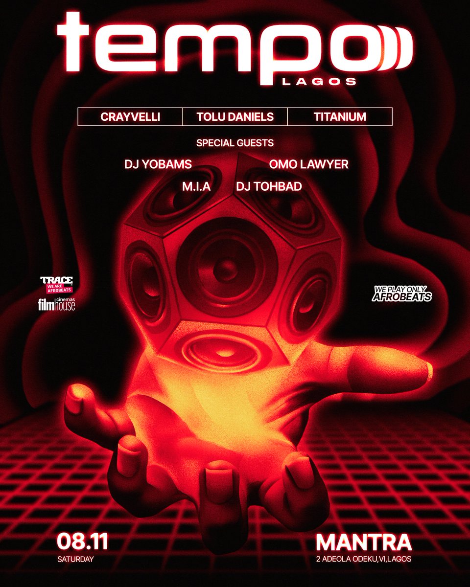 Playing Afrobeats All Night ‼️ 
8-11-2025 📅 
Tickets Available Online 🎟️ 
tempolagos.com