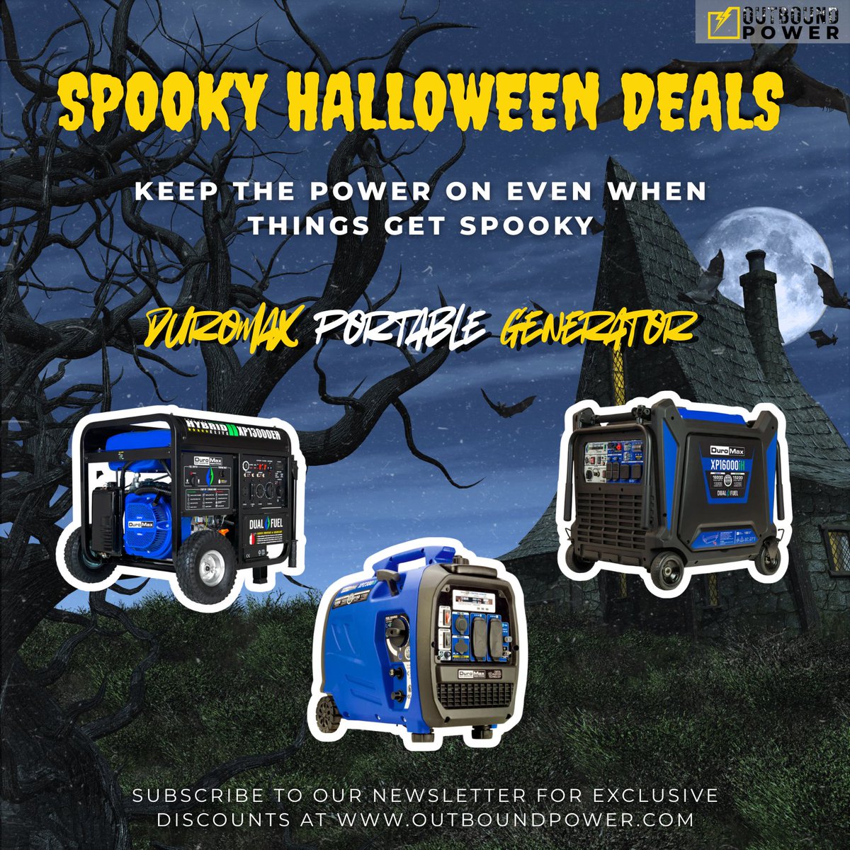 OutboundPower's tweet image. 🎃 Don’t let blackouts haunt your Halloween! ⚡

Stay powered with DuroMax Portable Generators — reliable energy when things get spooky 👻

Visit our website: outboundpower.com

Shop now: outboundpower.com/collections/pr…

#HalloweenDeals #DuroMax #OutboundPower #StayPowered