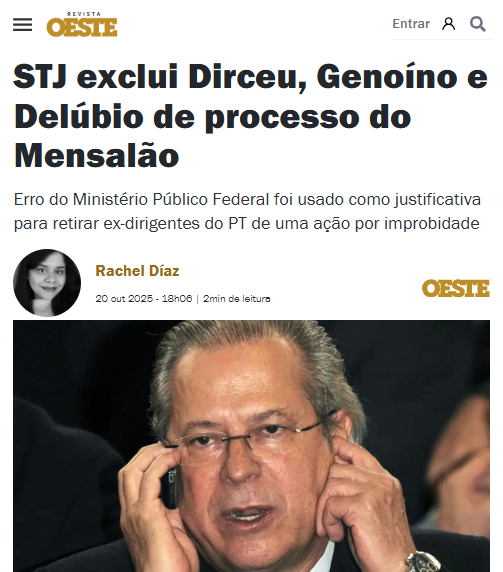 BrazilenDireita's tweet photo. Oxi?
O erro do #MPF???

O #STJ exclui #Dirceu, #Genoíno e #Delúbio de processo do #Mensalão https://t.co/33YRx7swGQ