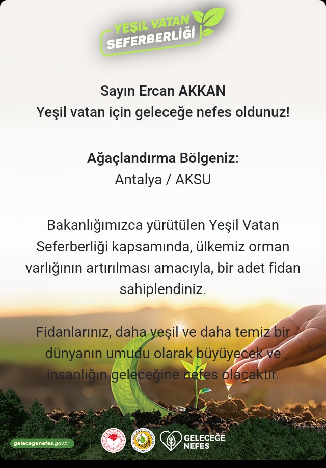 🌿 Millî Eğitim camiası olarak yeni eğitim-öğretim yılımıza “Yeşil Vatan” temasıyla başladık; #YeşilVatanSeferberliği'nde en ön saflarda yerimizi aldık.

📚🌱 11 Kasım Millî Ağaçlandırma Günü’nde öğrencilerimiz, öğretmenlerimiz ve velilerimizle birlikte geleceğe nefes oluyoruz.