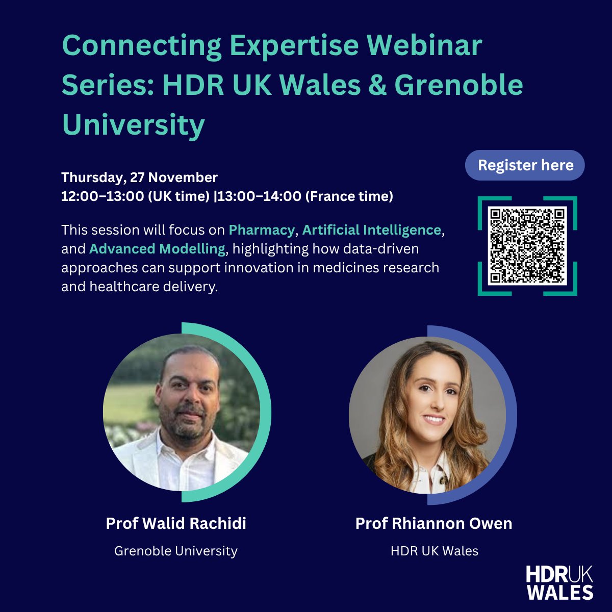 hdrukwales's tweet image. Introducing our new webinar series!🚀

Connecting Expertise – Building Networks for Data-Driven Health✨

Join us for our first webinar with @unigrenoble and discover how data-driven research is transforming healthcare.

🗓️27 Nov 2025|🕐1 hour
🔗Register: ticketsource.co.uk/population-dat…