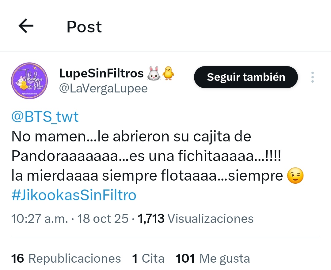 Vayan a reportar a nuestra fan y Taehyung-biased número 1.

🔗x.com/LaVergaLupee?t…